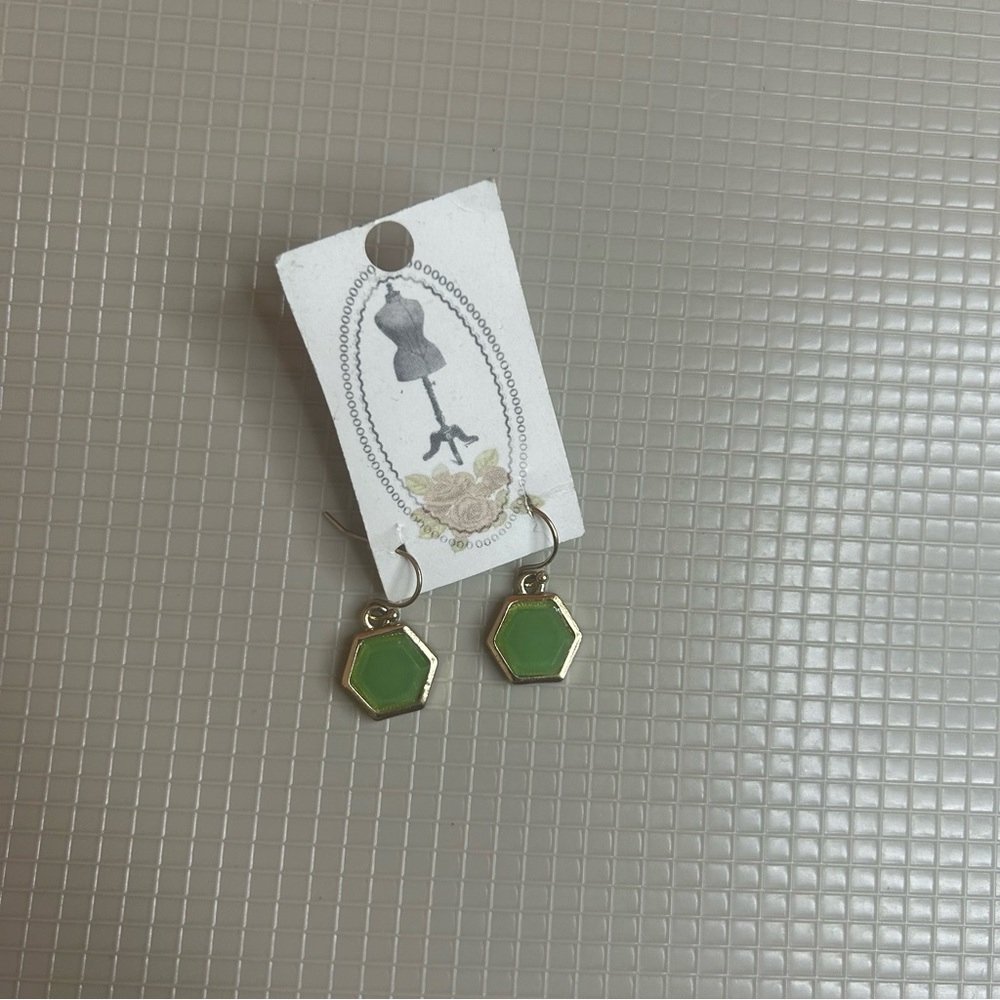 Hexagon Green Earrings